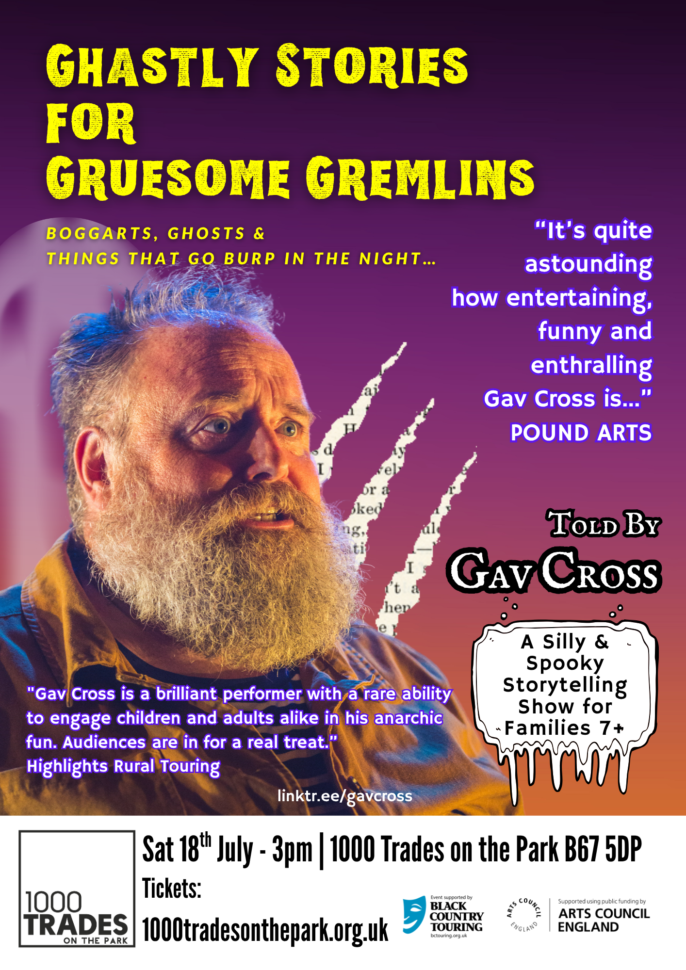 Family Storytelling: Ghastly Stories for Gruesome Gremlins with Gav Cross Sat 18 July 3pm