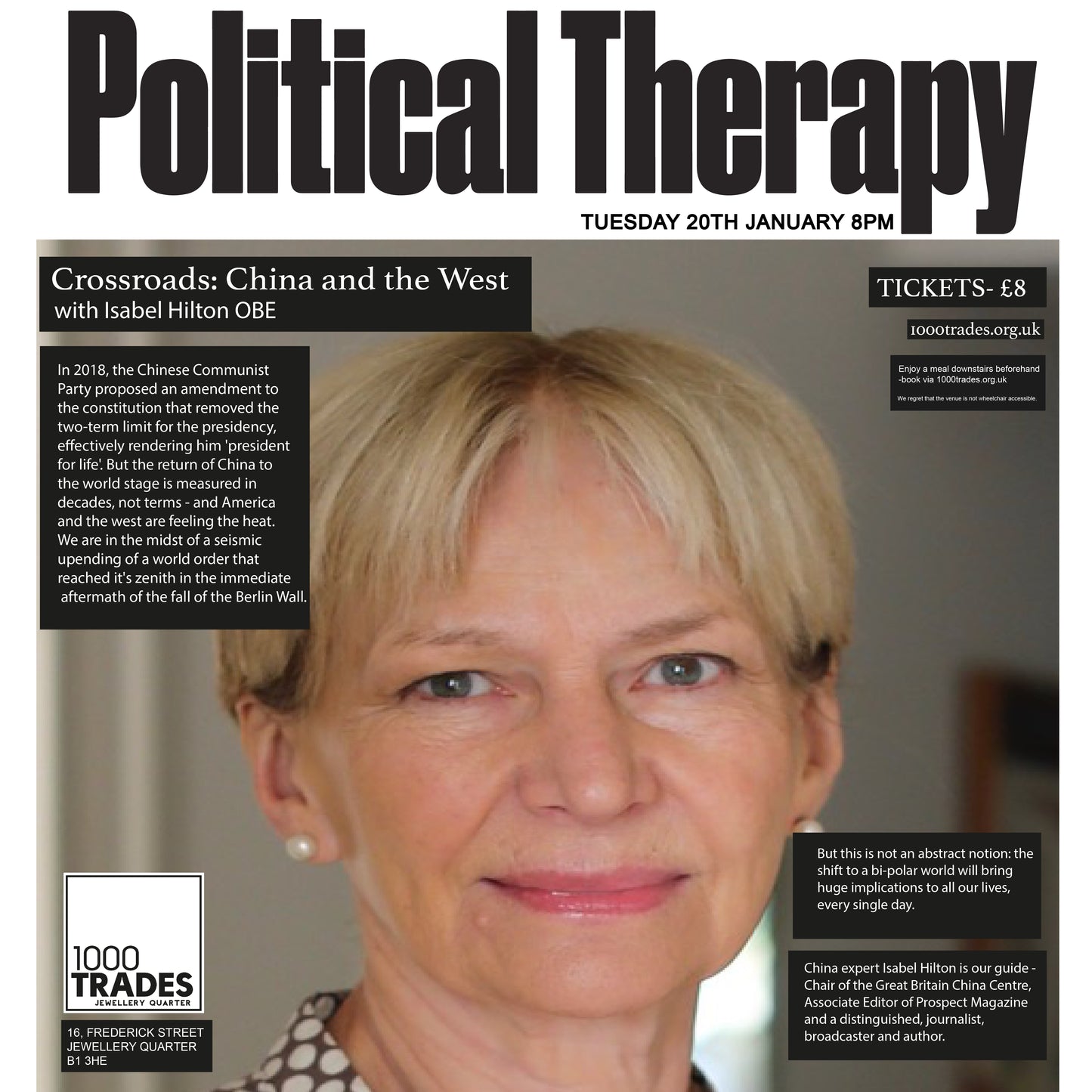 Political Therapy: China and the West with Isabel Hilton OBE Tues 20th January 8pm