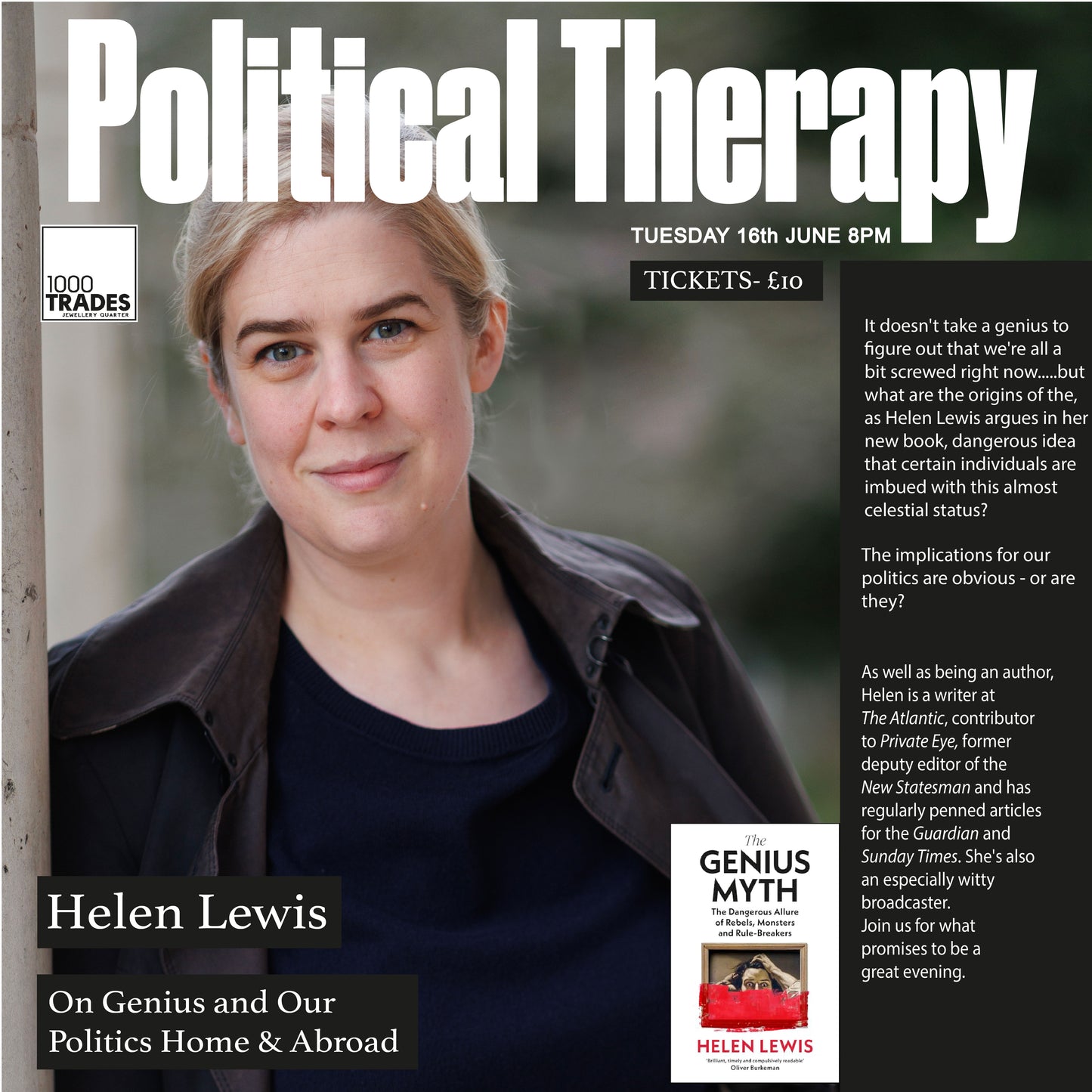 Political Therapy: Helen Lewis on Genius and Our Politics (Home & Abroad) Tues 16th June 8pm (Copy)